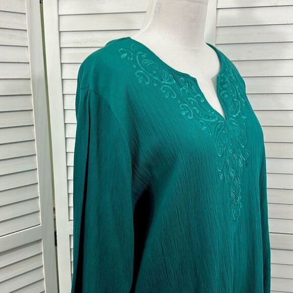 Woman Within Swing Dress 1X Gauzey Embroidered Teal - Picture 4 of 13